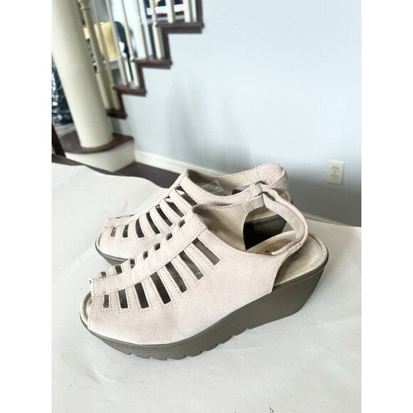 Skechers Light Pink Suede Strappy Cage Sandals wedge Heel slingback size 7 - Picture 1 of 6